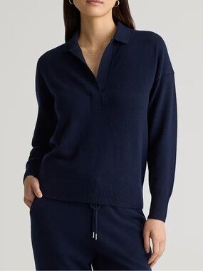 Quince True Navy Mongolian Cashmere Polo Sweater Size Small Best Seller